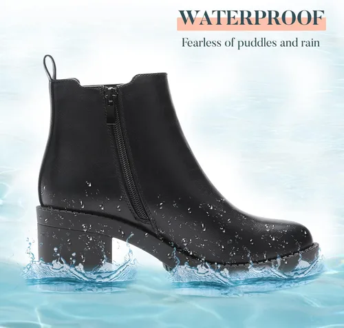 Vista 2 de EETTARO Botas de tobillo de tacón grueso para mujer, suela elástica, botas Chelsea con punta redonda para mujer