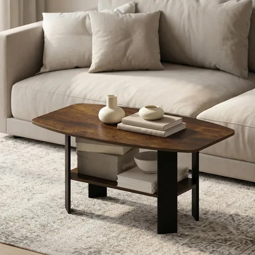 Vista 7 de Furinno Mesa de Café Básica, Mesa de Centro Moderna de 2 Niveles con Estante Abierto, Mesa Auxiliar de Fácil Montaje, para Sala de Estar