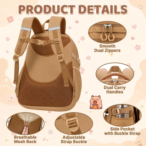 Vista 4 de Capybara Backpack for Girls, 4 PCS Capybara Backpack with Lunch Box Set Capibara.