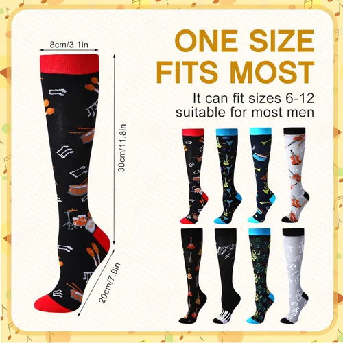 Vista 2 de 8 pares de calcetines altos de música para hombre, calcetines deportivos para voleibol, sóftbol, deportes, deportes, regalo para amantes de la música