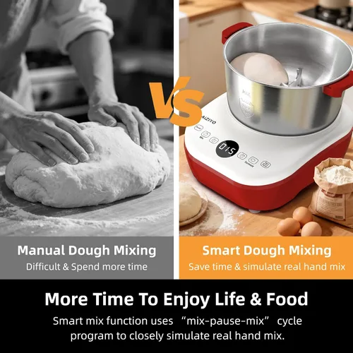 Vista 3 de AIZIYO DoughChief, Mezclador de masa de 5.3QT, Fabricador de masa con función de fermentación, Control de panel táctil, Tazón de acero inoxidable