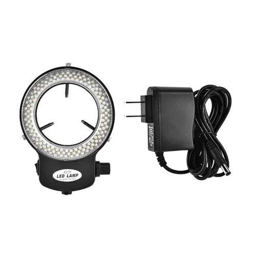 Vista 4 de Anillo de luz LED de 144 cuentas LED, brillo ajustable, fuente de luz para cámara de microscopio estéreo (enchufe negro de EE. UU.)