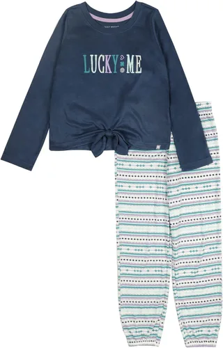 Vista 7 de Lucky Brand Conjunto de pijama de ajuste holgado de 2 piezas para niña, suave y lindo para niños Remolino arcoíris.