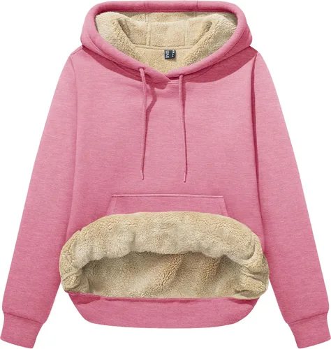 Vista 40 de MAGCOMSEN Sudaderas con capucha para mujer, con forro de sherpa, de vellón, para invierno, cálido, pesado, de algodón, con bolsillo