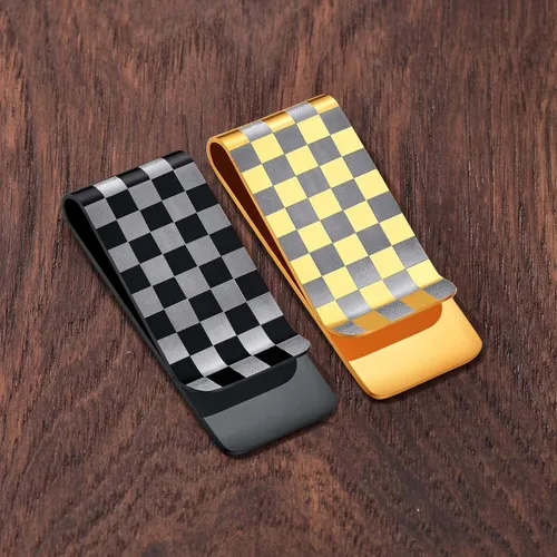 Vista 7 de ChainsProMax Puede grabar clip de dinero para hombre, patrón de bandera de Estados Unidosbéisbol, patrón de caja, acero inoxidablechapado en oro