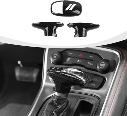 Vista 28 de RAZPOY Cubierta de la perilla de la palanca de cambios, protector de manija, accesorios interiores compatibles con Dodge Challenger Charger Negro