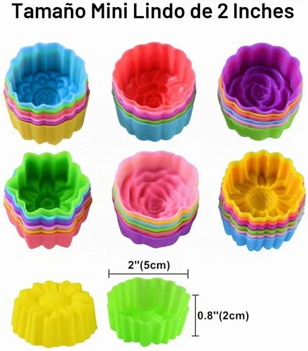Vista 3 de Vasos de silicona reutilizables para hornear, forros de silicona de tamaño mini de 2 pulgadas para hornear, forros de muffins con múltiples formas