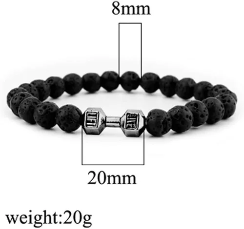 Vista 3 de rgwtgkyh Traintough - Pulsera de mancuernas para hombre, pulsera de cuentas de ansiedad de roca volcánica, ajustable, fitness, yoga, joyería