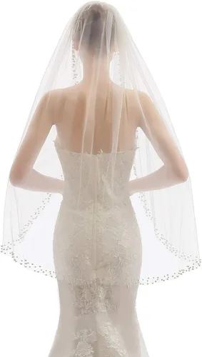 Vista 5 de Elawbty 1 nivel para mujer velo de novia de boda con peine longitud de la punta de los dedos X01