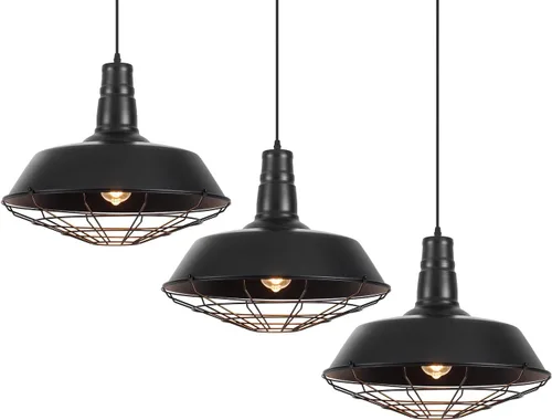 Vista 11 de Lámpara colgante negra de granja, luces colgantes grandes de 18.1 pulgadas, isla de cocina, lámpara colgante industrial con jaula de alambre, luz