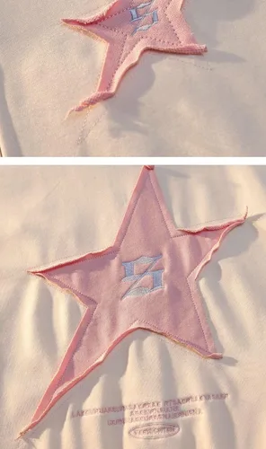 Vista 3 de Suéter con parche de estrella rosa Harajuku para mujer, Y2K, sudadera con capucha y cremallera suelta para niñas