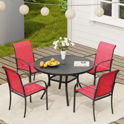 Vista 38 de VICLLAX Juego de 2 sillas de patio pequeñas para exteriores, juego de sillas apilables para patio y mesa de comedor cuadrada para porche delantero