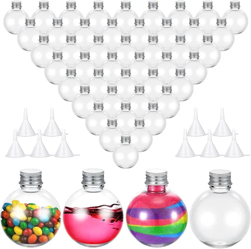 Vista 9 de FoldTier 48 Pcs Plastic Potion Bottles with Caps,Black,Aluminum Cap 3.4 oz, Round Sand Art Bottles, Spherical Clear Plastic Containers, Cocktail