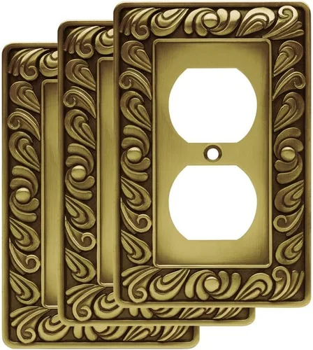 Vista 10 de Franklin Brass Placa de pared de Paisley, cubierta de interruptor doble decorativa de latón antiguo pulido, 1 paquete, 64038