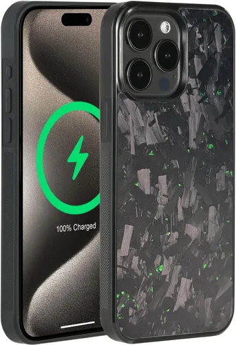Vista 23 de Grip Series - Funda para iPhone 15 con fibra de carbono forjada real, diseño de bordes agarres, imanes integrados, compatible con cargadores y Negro