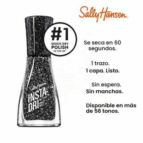 Vista 4 de Sally Hansen Insta-Dri Esmalte de uñas de secado rápido, duración larga y sin vetas Opaco, con destellos 565 Powerslide Color de uñas negro