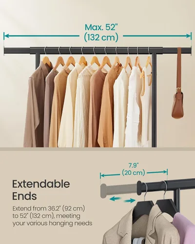 Vista 4 de SONGMICS Perchero con ruedas, perchero resistente para colgar ropa, portátil, 17.7 x (36.2-52) x 63.6 pulgadas, con riel extensible, capacidad