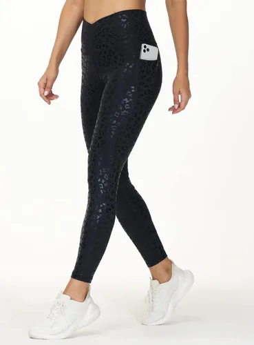 Vista 2 de THE GYM PEOPLE Leggings de entrenamiento con cintura cruzada en V para mujer control de abdomen pantalones de yoga para correr con bolsillos