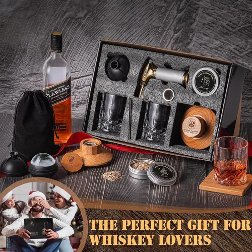 Vista 6 de Kit de ahumador de cóctel antiguo para whisky, bourbon y bebidas con ahumador de cereza, sabores de virutas de madera natural, antorcha culinaria