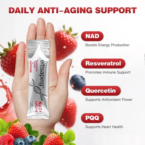 Vista 4 de Suplemento líquido NAD de 1000 mg, suplemento líquido NAD+ con ribósido de nicotinamida, resveratrol y PQQ, suplementos NAD+ para hombres y mujeres