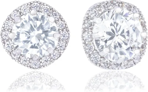 Vista 2 de Aretes bañados en oro blanco de 18K con forma de circonita cúbica (1.90quilates) por Orrous & Co.