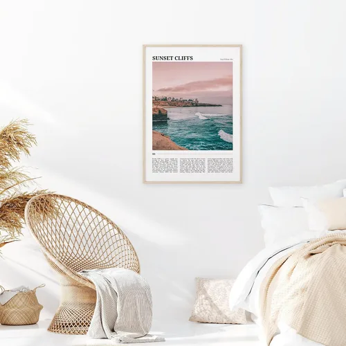 Vista 2 de Póster de viaje de Sunset Cliffs, arte de pared de acantilados al atardecer, impresión de póster de acantilados al atardecer, foto de acantilados al