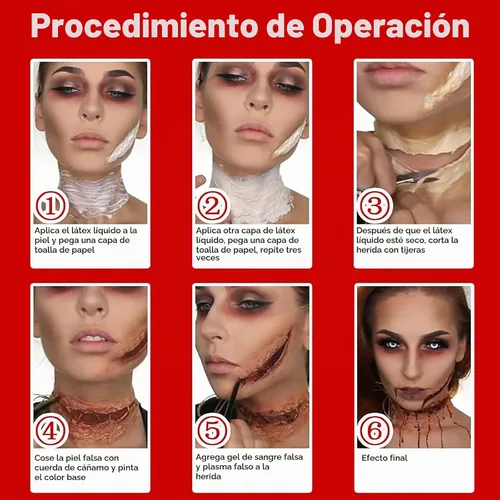 Vista 6 de MEICOLY Látex líquido blanco transparente con esponja para maquillaje de hilo de madera, disfraz de Halloween SFX efectos especiales maquillaje