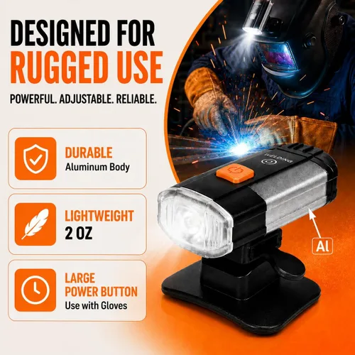Vista 5 de Accesorio de luz recargable para casco de soldadura, luz LED para casco duro, linterna frontal con soporte para casco de bombero, capucha