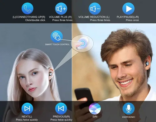 Vista 5 de Auriculares inalámbricos V5.1 de viaje delgados compatibles con tu Xiaomi Poco M3 actualizada, funda micro delgada con micrófono cuádruple 8D Bass