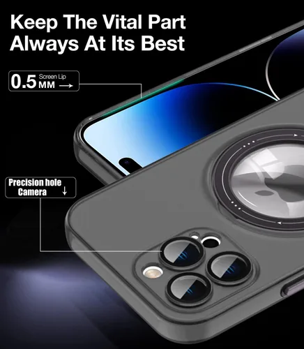 Vista 3 de Funda para iPhone 12 Pro Max, [compatible con Magsafe] con protector de lente de cámara y kiskstnad funda protectora ligera y translúcida mate