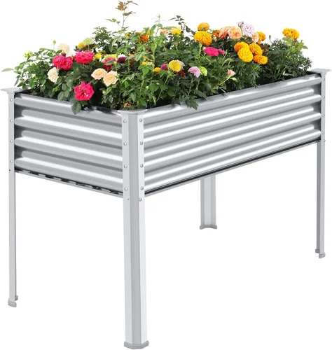 Vista 12 de Land Guard Cama de jardín elevada de metal ovalada galvanizada con patas para verduras (beige)