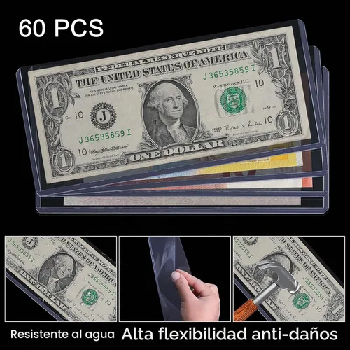 Vista 3 de Uncle Paul PN03L60 - 60 soportes para dinero de papel transparente, 6.8 x 2.9 pulgadas, protector de billetes de PVC transparente, fundas para 60