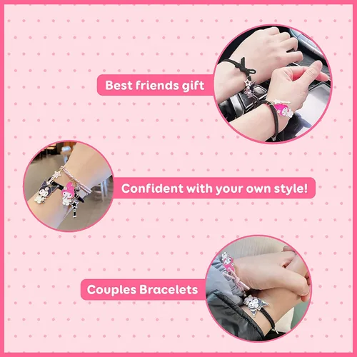 Vista 3 de Kuromi And My Melody - Pulsera magnética para parejas, relación de atracción mutua a juego, pulsera de cuerda para él y ella, regalo para mejor amiga