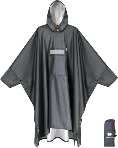 Vista 14 de ANYOO Poncho de lluvia con capucha para adultos impermeable ligero abrigo de lluvia para hombres mujeres chaqueta de lluvia reutilizable para Verde
