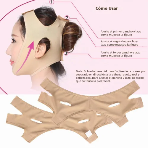 Vista 3 de Cinturón adelgazante de levantamiento de pesas, correa de barbilla para mujer, con forma de V, correa de máscara delgada, línea facial, vendaje