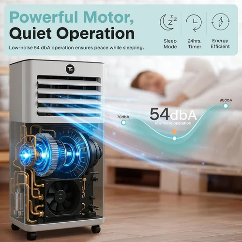 Vista 6 de SereneLife Aire acondicionado portátil de 8000 BTU, pequeña unidad de CA con deshumidificador y ventilador, mini unidad de CA con cobertura de 350