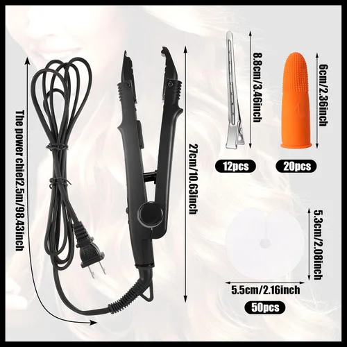 Vista 2 de Plancha para Extensiones de Cabello de Queratina Fusion - Herramienta de Calor, Conector Térmico con Protector de Pegamento Fusion, Plantilla, Pinza