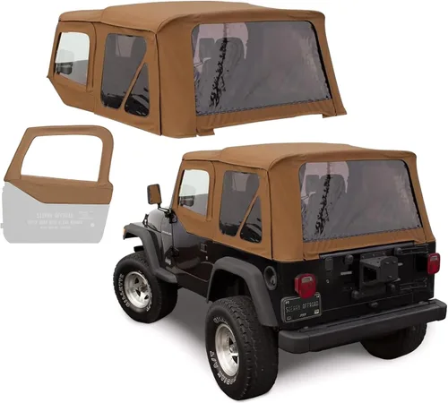 Vista 15 de Revestimiento superior estilo de fábrica Sierra Offroad para Jeep Wrangler TJ (1997-2002), funda blanda con vidrios polarizados, sin puertas Negro