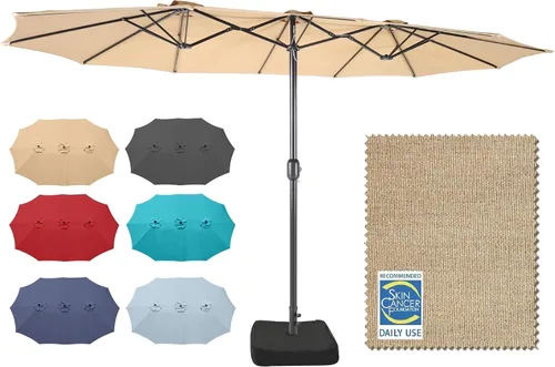 Vista 48 de Sombrilla de doble cara para patio de 15 x 9 pies con base y manivela, sombrilla rectangular extragrande para patio, césped y jardín, beige