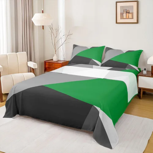 Vista 18 de Juego de sábanas de triángulo geométrico, color naranja, gris oscuro, gris claro, juego de ropa de cama individual para adolescentes y niñas, juego