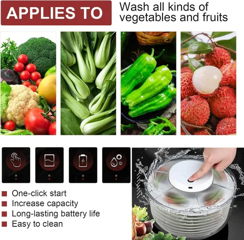Vista 7 de Hilandero eléctrico de ensalada, hilandero de lechuga 6L, secador de verduras de ensalada grande Lavadora de ensalada de frutas secadora giratoria