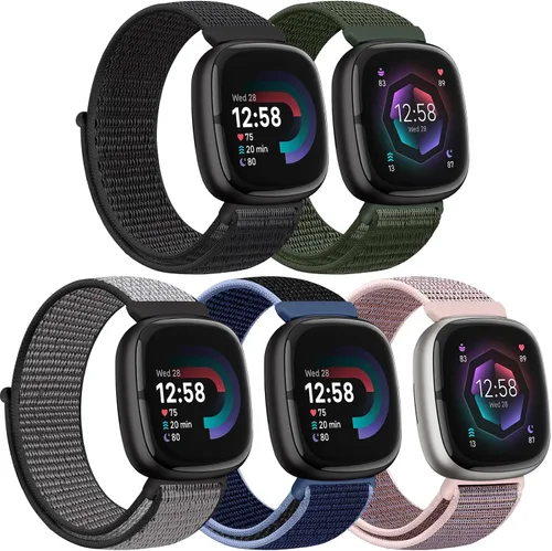 Vista 15 de Correas de nailon compatibles con Fitbit Versa 4/Sense 2/Versa 3/Fitbit Sense, correa de repuesto ajustable deportiva suave transpirable