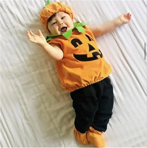 Vista 9 de oneflow Disfraz de calabaza de Halloween para bebé recién nacido, con capucha, mono con capucha