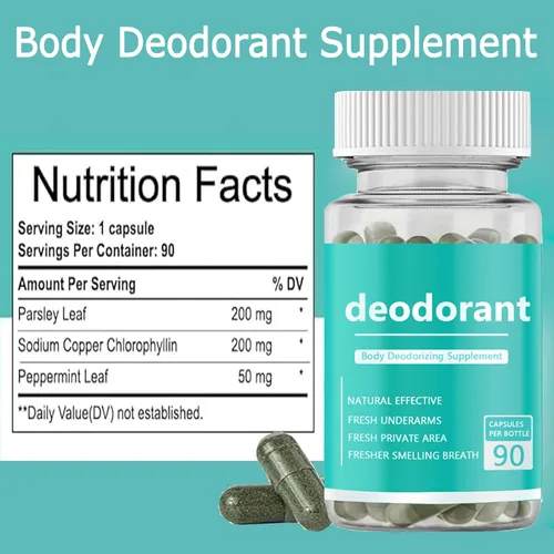 Vista 5 de Suplemento desodorizante corporal, desodorante interno cápsulas de clorofila para hombres y mujeres, suplemento desodorizante de cuerpo completo