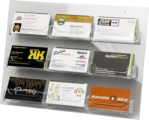 Vista 3 de Clear-Ad - Tarjetero vertical de acrílico transparente para escritorio de 3.5 x 2 pulgadas - Organizador de tarjetas de visita de plástico múltiple