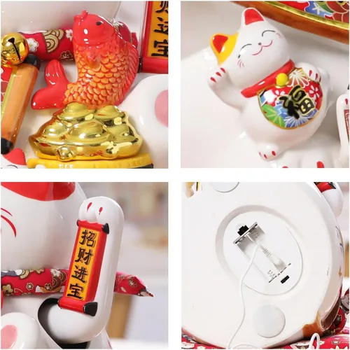 Vista 6 de Lucky Figurines - Estatua de brazo agitado de gato, gato chino de la fortuna, gato japonés de buena suerte para el hogar, oficina, tienda, brazo