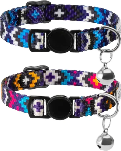 Vista 11 de CollarDirect Juego de 2 collares para gatos con campana extraíble, diseño tribal azteca de seguridad ajustable para mascotas