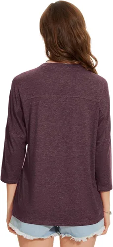 Vista 54 de ZENNILO Camisetas casuales de manga 3/4 para mujer, holgadas, cuello redondo, lindas camisetas básicas