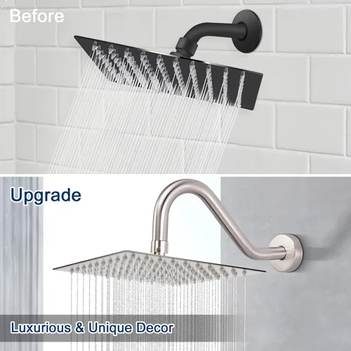 Vista 5 de NearMoon Brazo de extensión de ducha en forma de J, extensor de altura de cabezal de ducha de acero inoxidable con brida, diseño de tubo elevador
