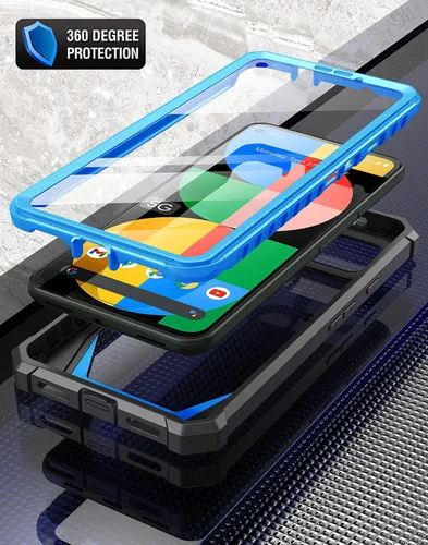 Vista 3 de Poetic Guardian Series - Funda diseñada para Google Pixel 5A 5G, híbrida de cuerpo completo, a prueba de golpes, con protector de pantalla Azul